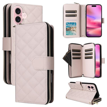 Crossbody Rhombic Zipper Tower Buckle Leather Phone Case with Lanyard