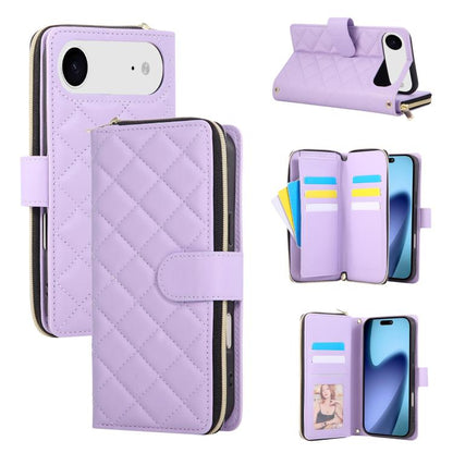 Crossbody Rhombic Zipper Tower Buckle Leather Phone Case with Lanyard