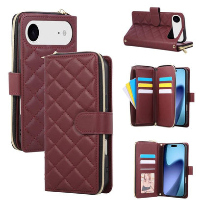 Crossbody Rhombic Zipper Tower Buckle Leather Phone Case with Lanyard