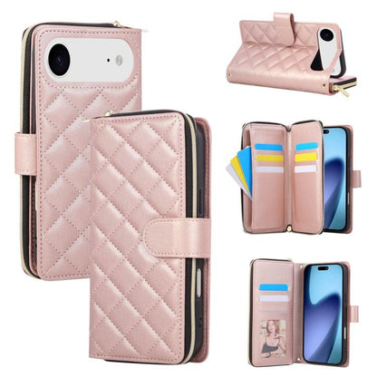 Crossbody Rhombic Zipper Tower Buckle Leather Phone Case with Lanyard