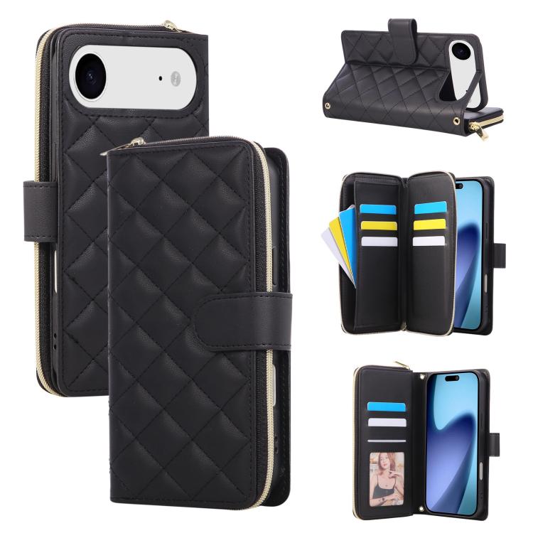 Crossbody Rhombic Zipper Tower Buckle Leather Phone Case with Lanyard