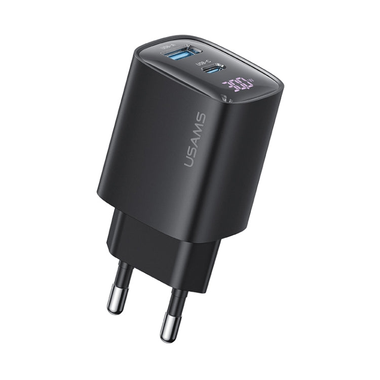USAMS CC229 30W USB+USB-C / Type-C Dual Port GaN Digital Display Charger, Specifications: EU Plug...