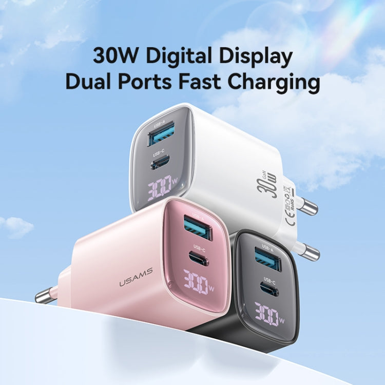 USAMS CC229 30W USB+USB-C / Type-C Dual Port GaN Digital Display Charger, Specifications: EU Plug...