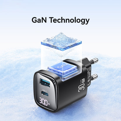 USAMS CC229 30W USB+USB-C / Type-C Dual Port GaN Digital Display Charger, Specifications: EU Plug...