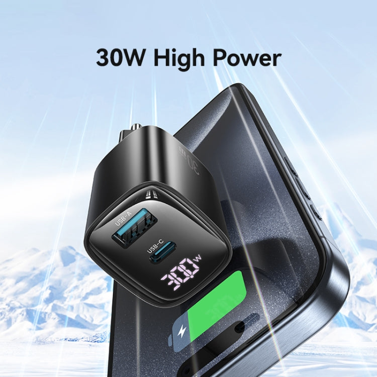 USAMS CC229 30W USB+USB-C / Type-C Dual Port GaN Digital Display Charger, Specifications: EU Plug...