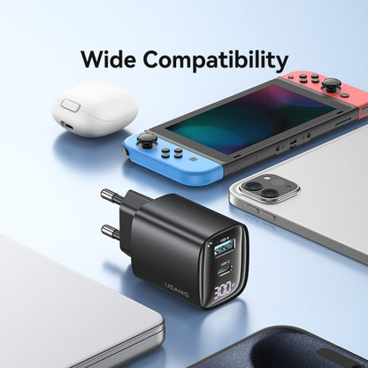 USAMS CC229 30W USB+USB-C / Type-C Dual Port GaN Digital Display Charger, Specifications: EU Plug...