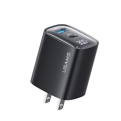 USAMS CC230 30W USB+USB-C / Type-C Dual Port GaN Digital Display Charger, Specifications: US Plug...