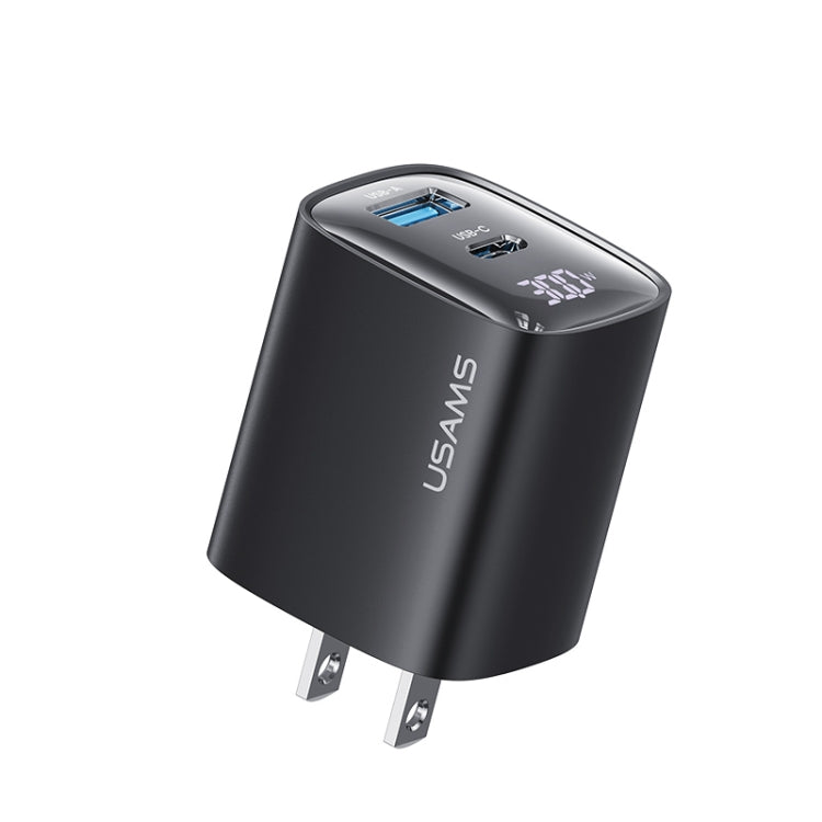 USAMS CC230 30W USB+USB-C / Type-C Dual Port GaN Digital Display Charger, Specifications: US Plug...