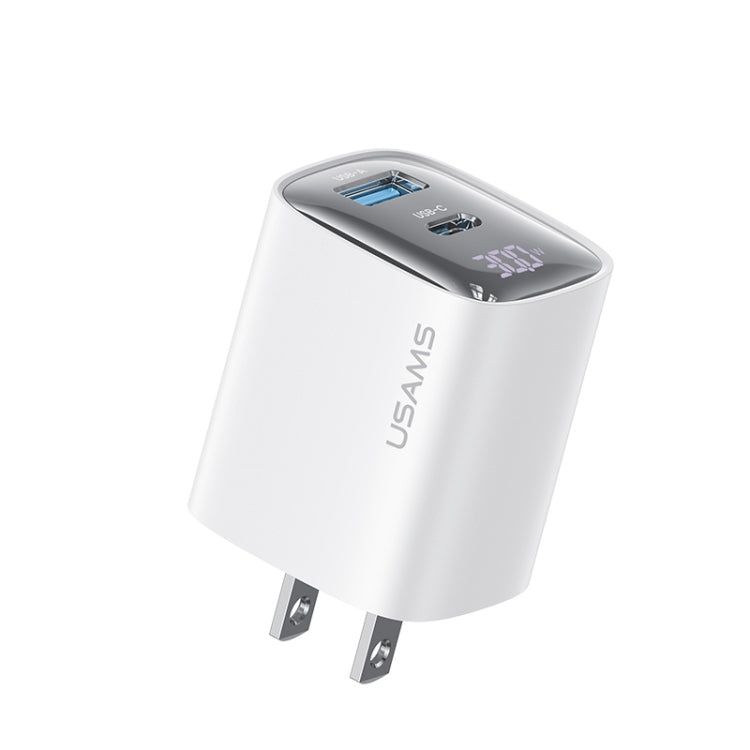 USAMS CC230 30W USB+USB-C / Type-C Dual Port GaN Digital Display Charger, Specifications: US Plug...