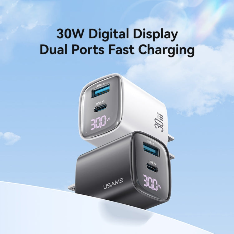 USAMS CC230 30W USB+USB-C / Type-C Dual Port GaN Digital Display Charger, Specifications: US Plug...