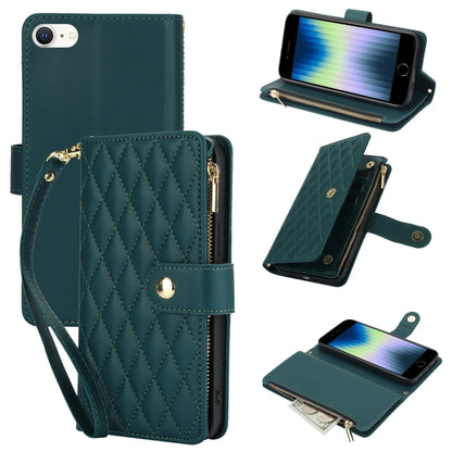 YM016 Rhombic Zipper Card Wallet Leather Phone Case with Lanyard