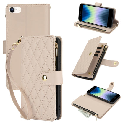 YM016 Rhombic Zipper Card Wallet Leather Phone Case with Lanyard