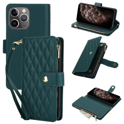 YM016 Rhombic Zipper Card Wallet Leather Phone Case with Lanyard