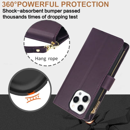YM016 Rhombic Zipper Card Wallet Leather Phone Case with Lanyard