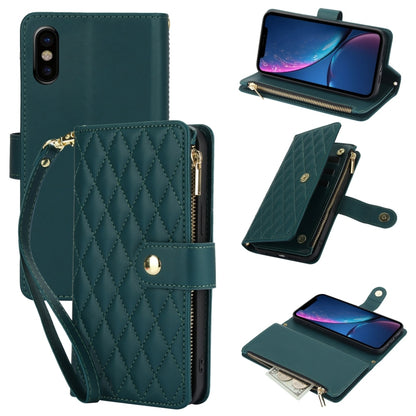 YM016 Rhombic Zipper Card Wallet Leather Phone Case with Lanyard