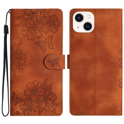 Cherry Blossom Butterfly Skin Feel Embossed PU Phone Case