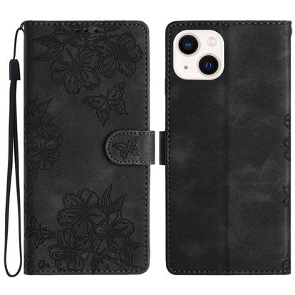 Cherry Blossom Butterfly Skin Feel Embossed PU Phone Case