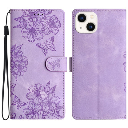 Cherry Blossom Butterfly Skin Feel Embossed PU Phone Case