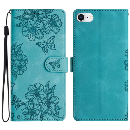 Cherry Blossom Butterfly Skin Feel Embossed PU Phone Case