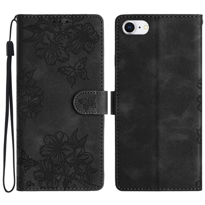 Cherry Blossom Butterfly Skin Feel Embossed PU Phone Case