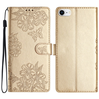 Cherry Blossom Butterfly Skin Feel Embossed PU Phone Case