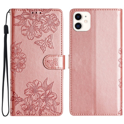 Cherry Blossom Butterfly Skin Feel Embossed PU Phone Case