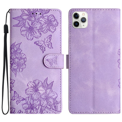 Cherry Blossom Butterfly Skin Feel Embossed PU Phone Case