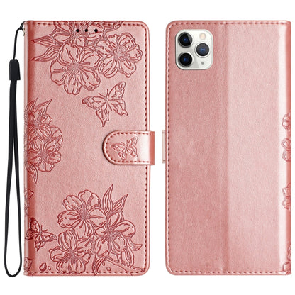 Cherry Blossom Butterfly Skin Feel Embossed PU Phone Case