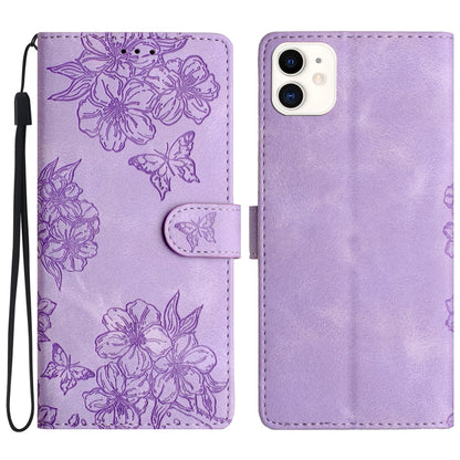 Cherry Blossom Butterfly Skin Feel Embossed PU Phone Case