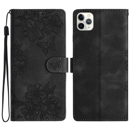 Cherry Blossom Butterfly Skin Feel Embossed PU Phone Case