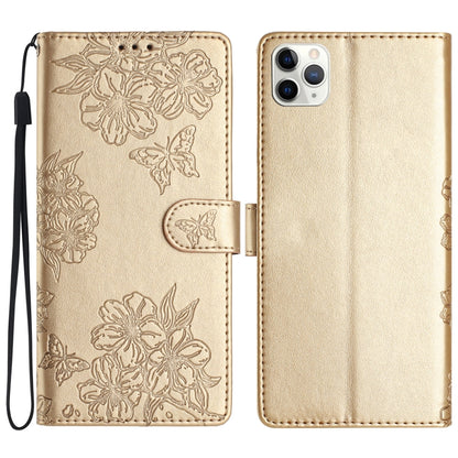 Cherry Blossom Butterfly Skin Feel Embossed PU Phone Case