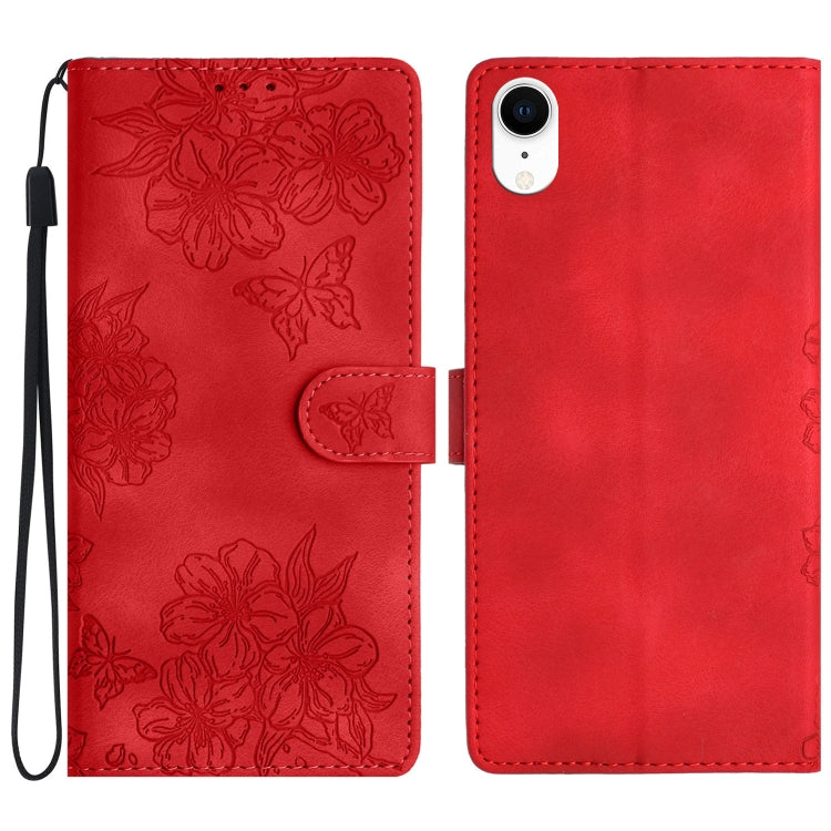 Cherry Blossom Butterfly Skin Feel Embossed PU Phone Case