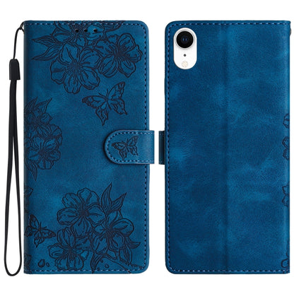 Cherry Blossom Butterfly Skin Feel Embossed PU Phone Case
