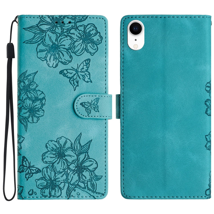 Cherry Blossom Butterfly Skin Feel Embossed PU Phone Case