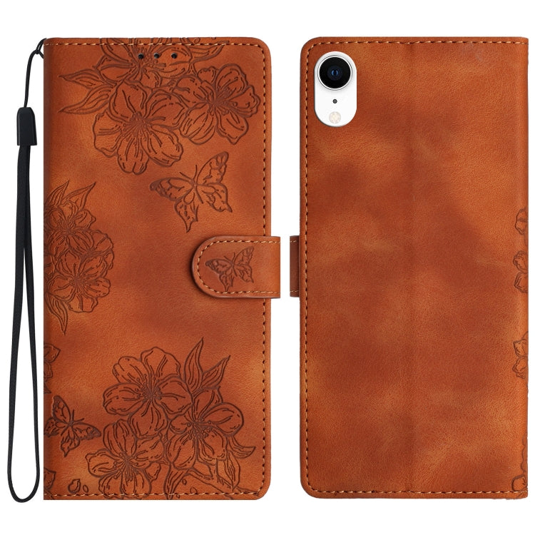 Cherry Blossom Butterfly Skin Feel Embossed PU Phone Case