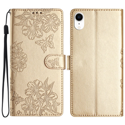 Cherry Blossom Butterfly Skin Feel Embossed PU Phone Case
