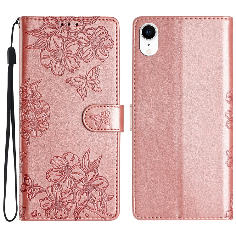 Cherry Blossom Butterfly Skin Feel Embossed PU Phone Case