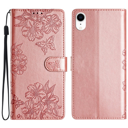 Cherry Blossom Butterfly Skin Feel Embossed PU Phone Case
