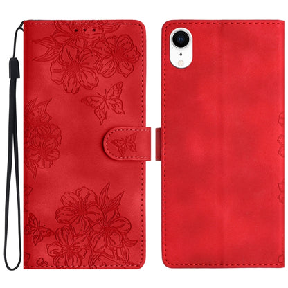 Cherry Blossom Butterfly Skin Feel Embossed PU Phone Case