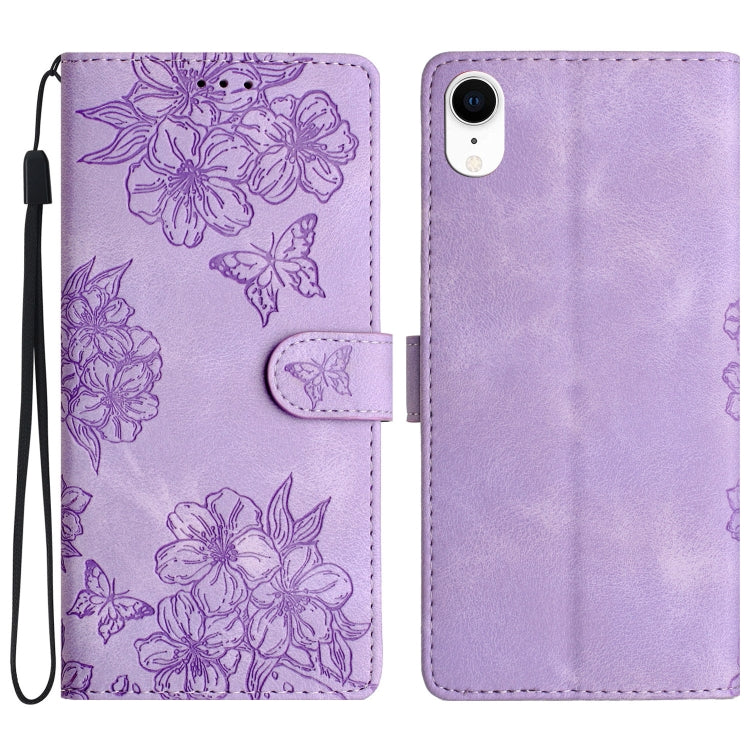 Cherry Blossom Butterfly Skin Feel Embossed PU Phone Case