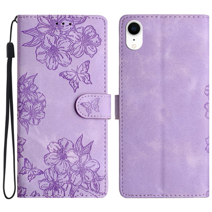 Cherry Blossom Butterfly Skin Feel Embossed PU Phone Case