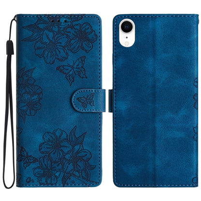 Cherry Blossom Butterfly Skin Feel Embossed PU Phone Case