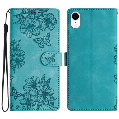 Cherry Blossom Butterfly Skin Feel Embossed PU Phone Case