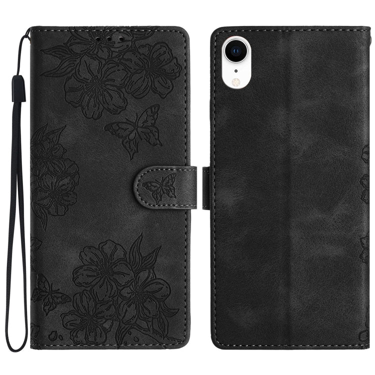 Cherry Blossom Butterfly Skin Feel Embossed PU Phone Case