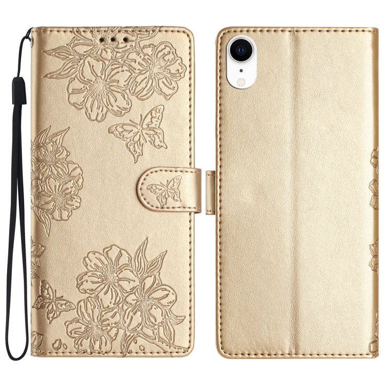 Cherry Blossom Butterfly Skin Feel Embossed PU Phone Case