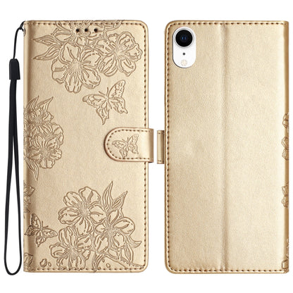 Cherry Blossom Butterfly Skin Feel Embossed PU Phone Case