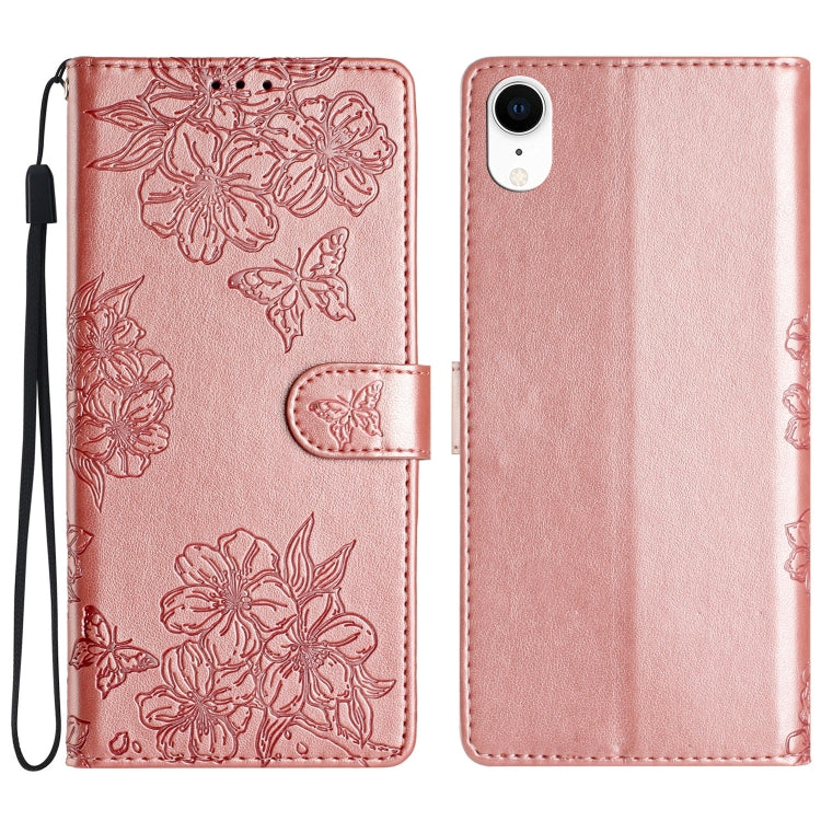Cherry Blossom Butterfly Skin Feel Embossed PU Phone Case
