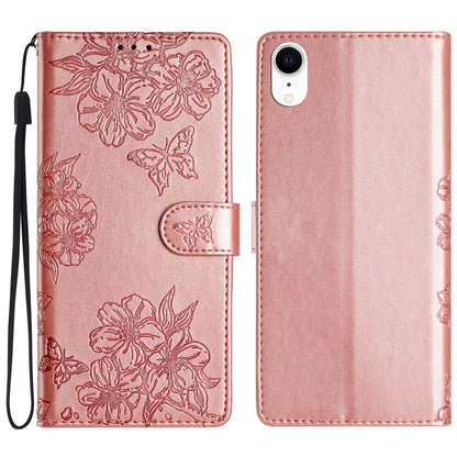 Cherry Blossom Butterfly Skin Feel Embossed PU Phone Case