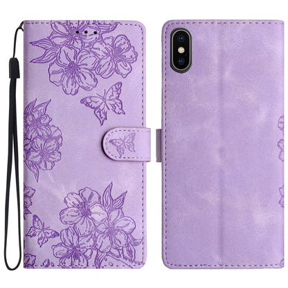 Cherry Blossom Butterfly Skin Feel Embossed PU Phone Case