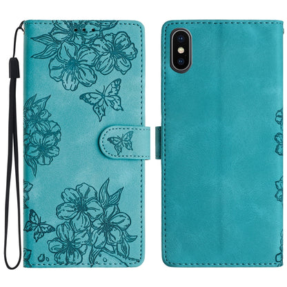 Cherry Blossom Butterfly Skin Feel Embossed PU Phone Case